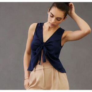 NWT Favorite Daughter Gwen Sleeveless Tie Front Satiny Blouse Halter Size XL